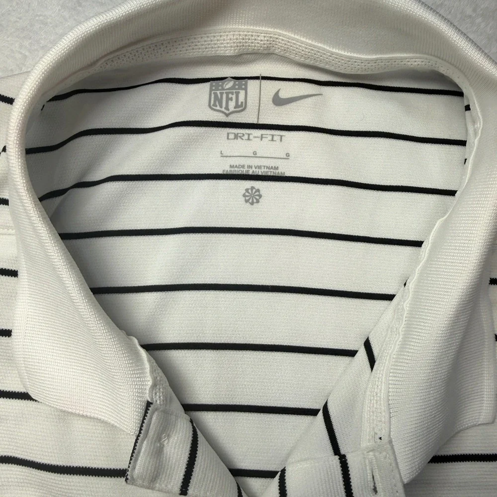 Nike NFL Raiders Polo Shirt Mens Large White Excellent Striped Dri-FIT Logo